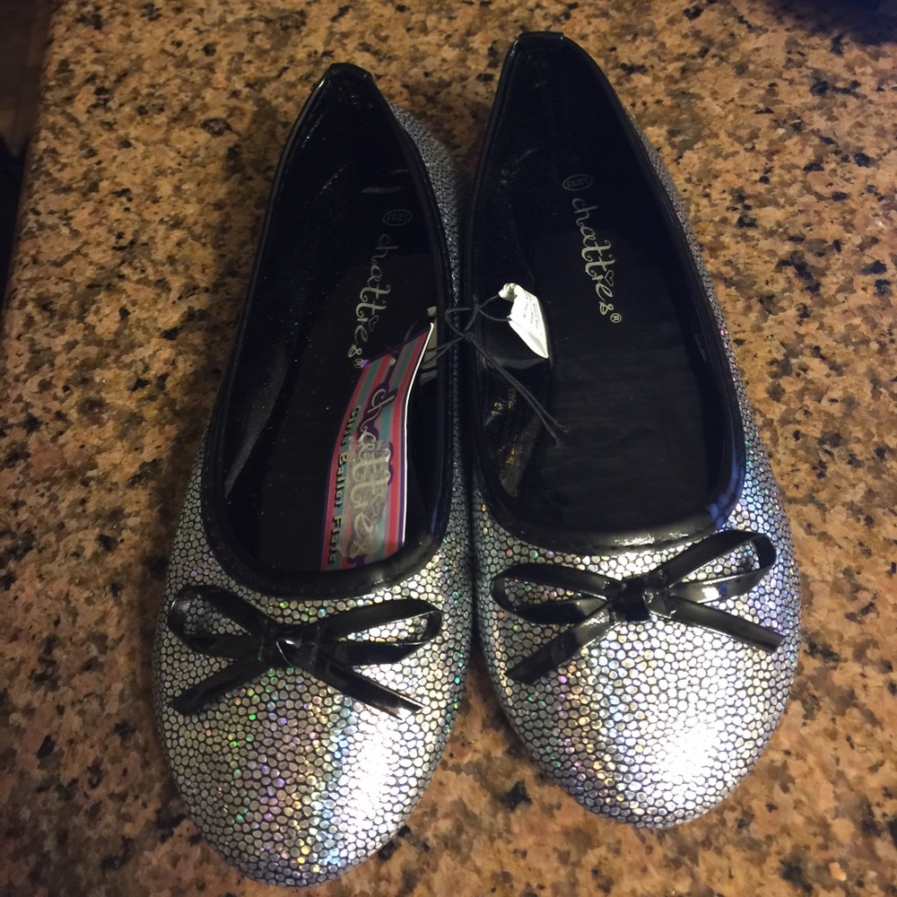 Chatties girls ballets flats silver/black shoes