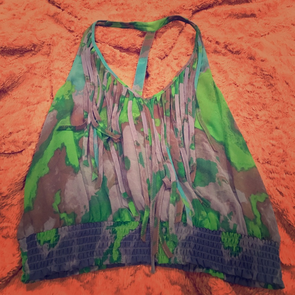 Bebe cropped fringe top