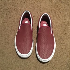 Maroon leather slip on vans size 8
