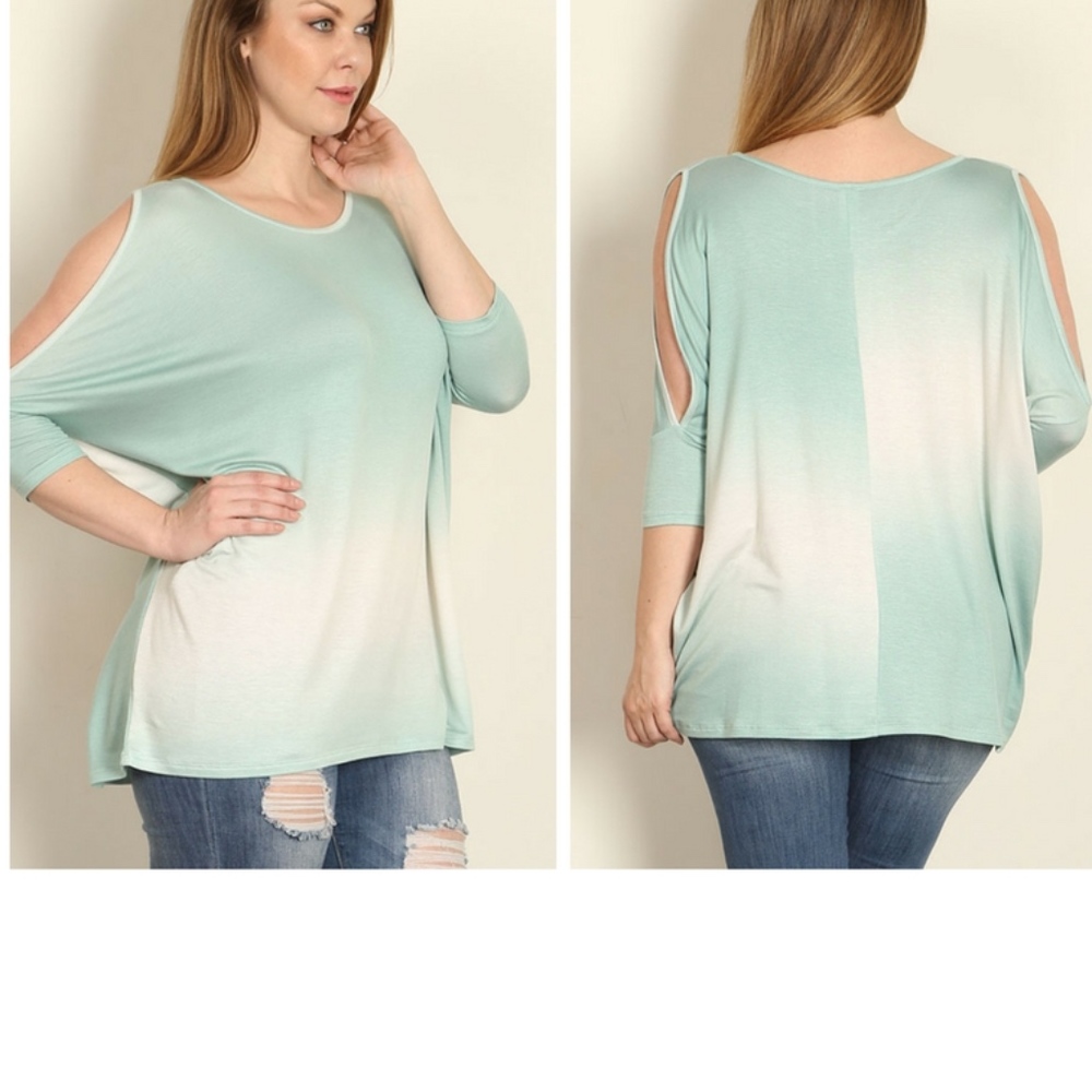 New Sage Ombre Plus Size Dolman Cold Shoulder Top