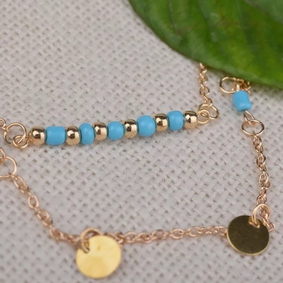 Double-Layer GOLD Turquoise Necklace - Picture 2 of 2
