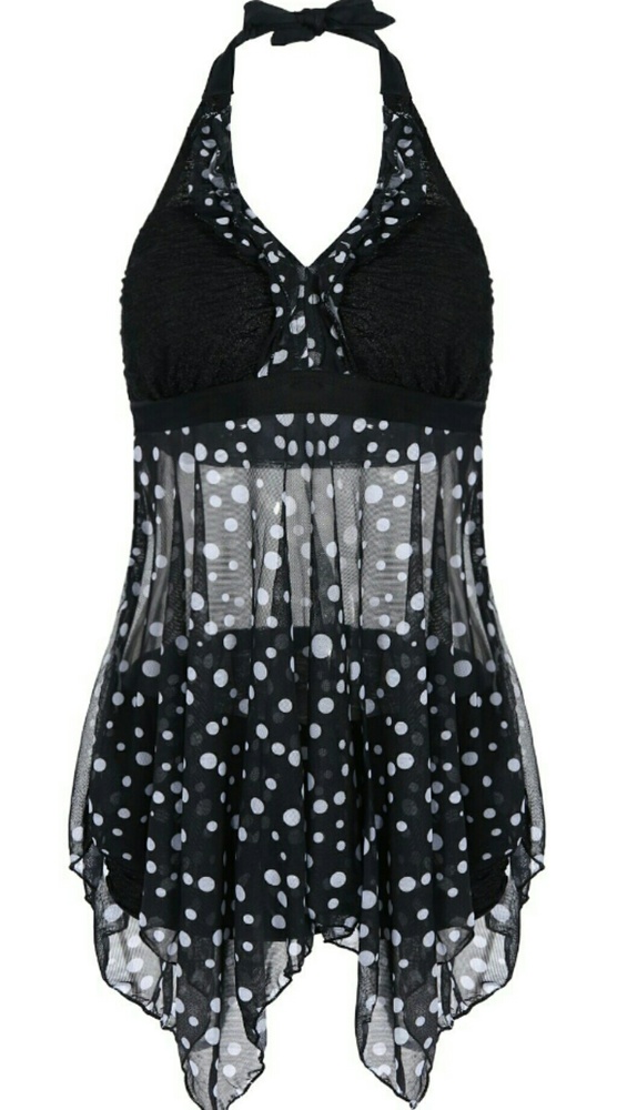 Black  and White Polka Dot halter bathing suit