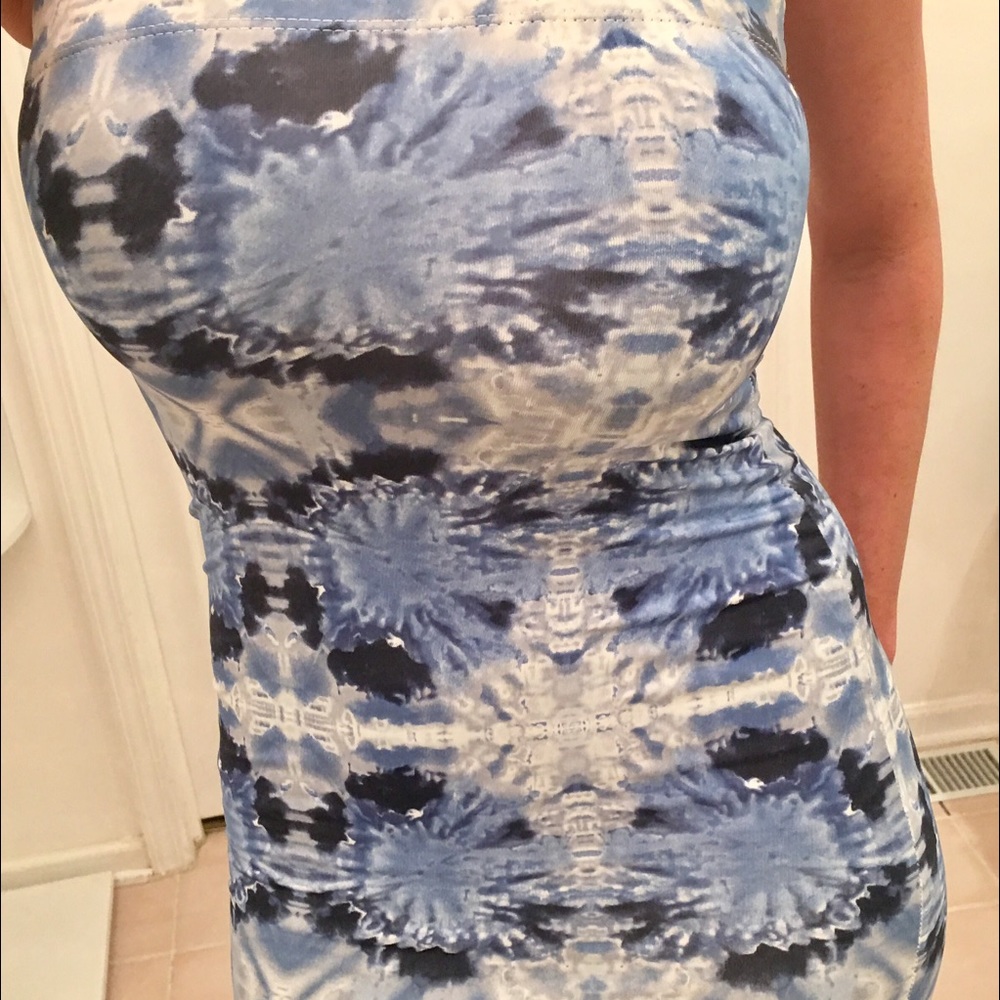 Strapless blue maxi dress