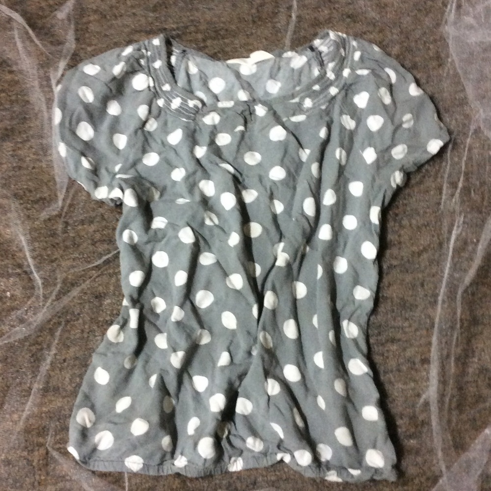 Gray and white polka dot shirt