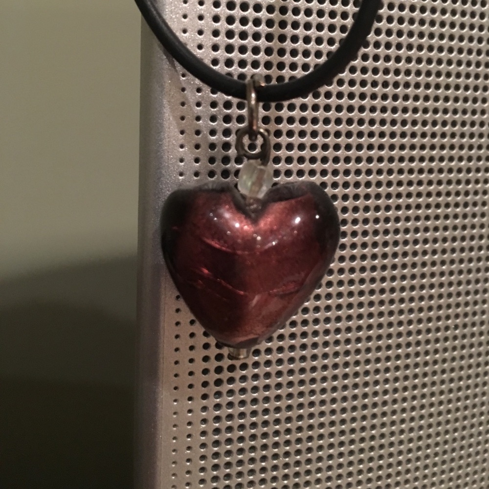 Purple glass heart necklace