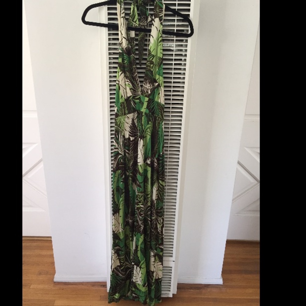 Hale Bob green tropical printed long maxi dress