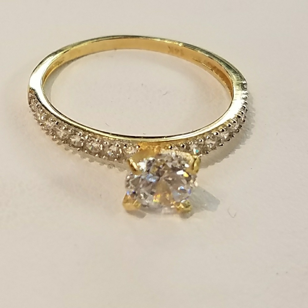 Dainty 14k Solid Yellow Gold Round Engagement Ring - Picture 2 of 9
