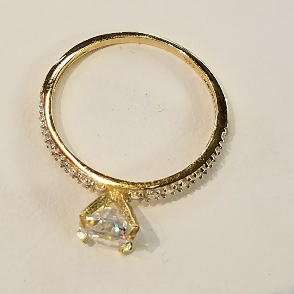 Dainty 14k Solid Yellow Gold Round Engagement Ring - Picture 3 of 9