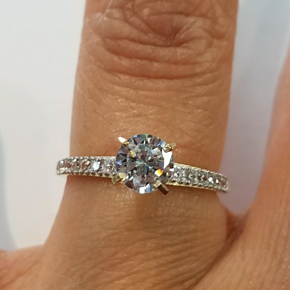 Dainty 14k Solid Yellow Gold Round Engagement Ring - Picture 4 of 9