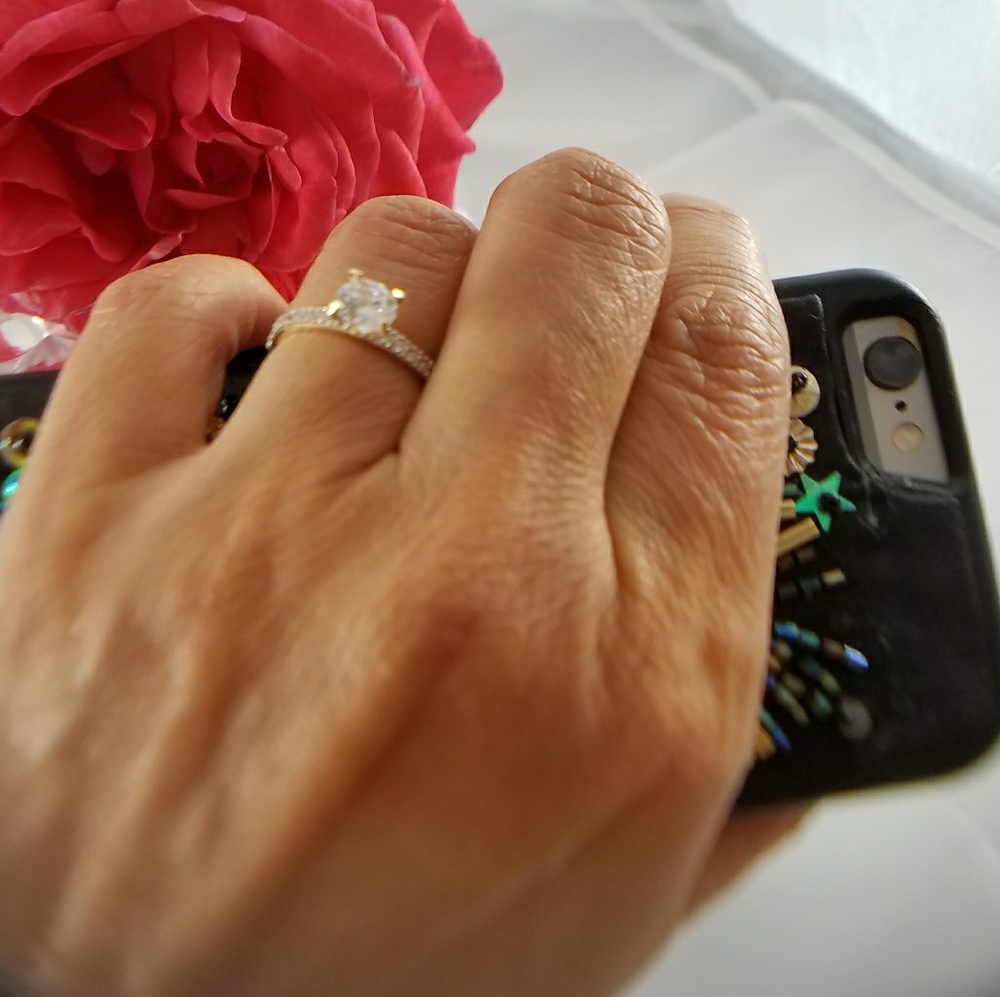 Dainty 14k Solid Yellow Gold Round Engagement Ring - Picture 5 of 9