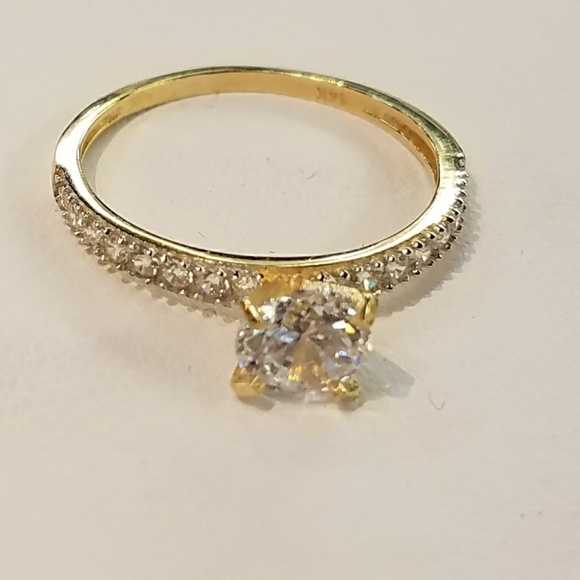 Dainty 14k Solid Yellow Gold Round Engagement Ring - Picture 2 of 9