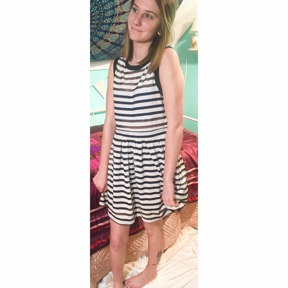 B&W Striped Cut Out Bubble Dress