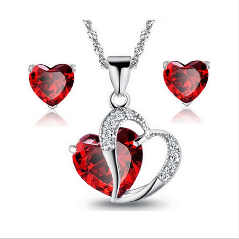 Valentines love locket chain with earrings studs