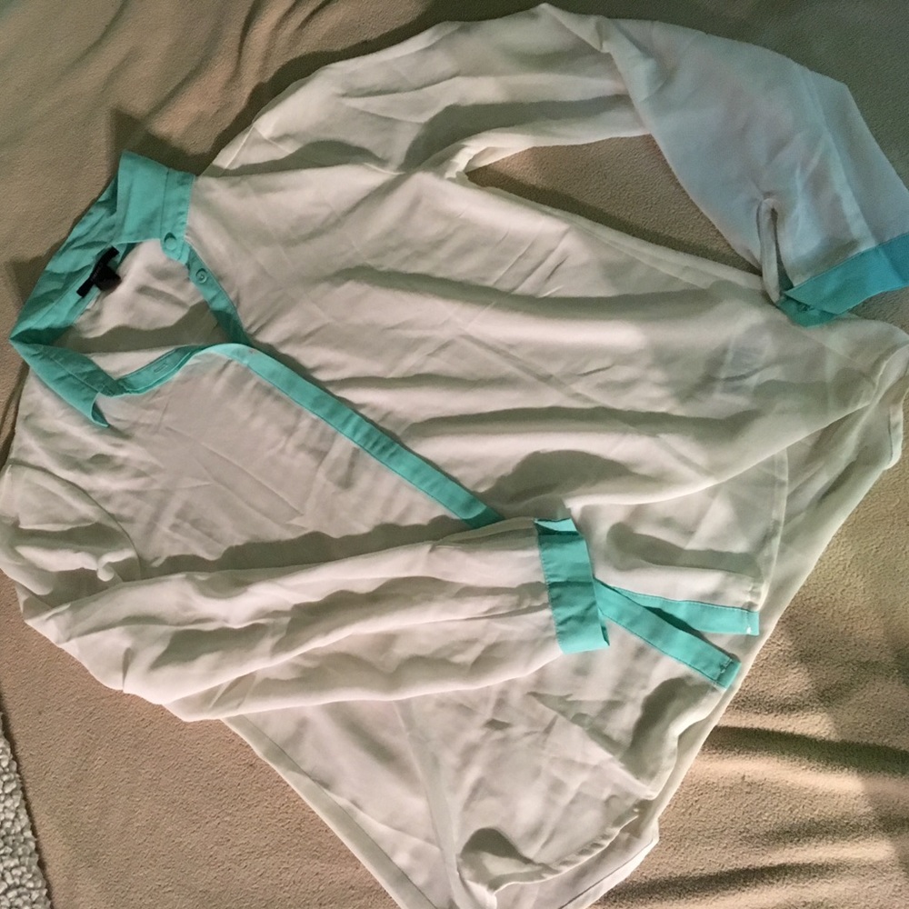 White & Turquoise F21 Button Down