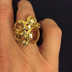 Goldtone statement ring! Funky, cool multicolor cz