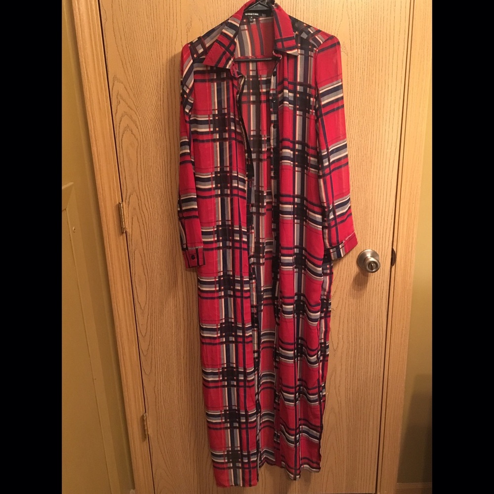 NWOT long sheer plaid top