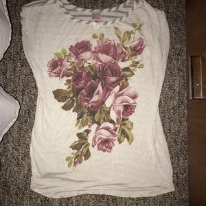 Women's S rose Floral Gray cream blouse top
