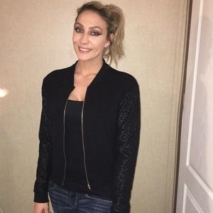 Black jacket with animal print sleeves