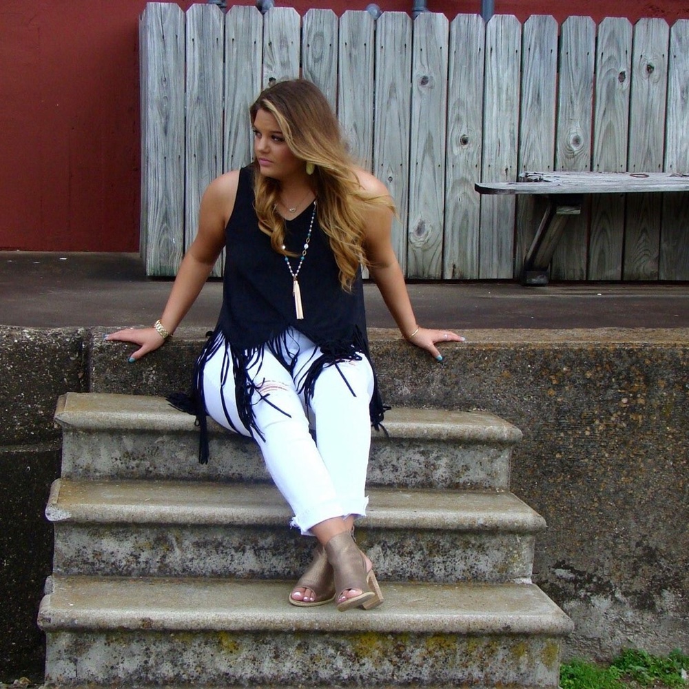 Suede fringe sleeveless top