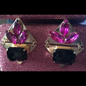 Pink and Black Gem Earrings