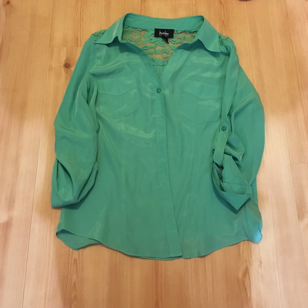 Silk and Lace Green Button Up Blouse