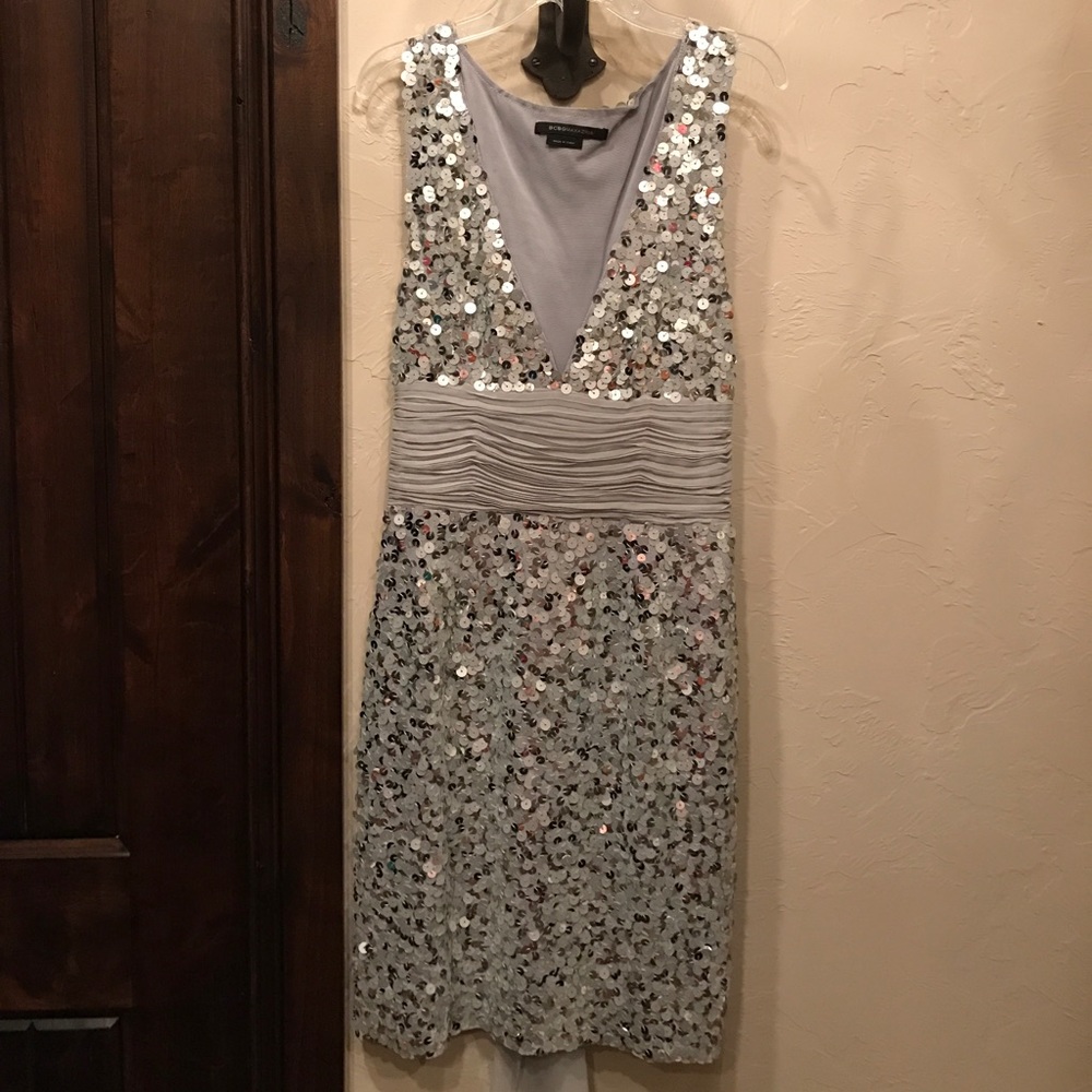 BCBG Maxaria Silver Sequin Party Dress