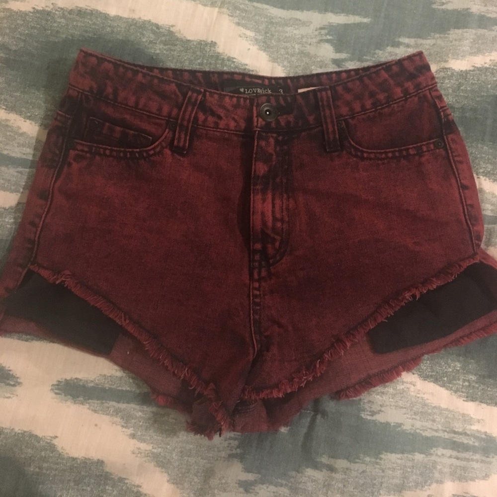 Lovesick Red Denim Cutoff Shorts