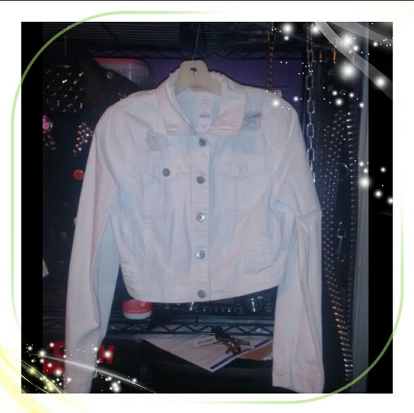 NWT white distressed denim jacket punk - Picture 2 of 4