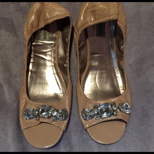 Steve Madden Nude Jewelled Peep Toe Flat