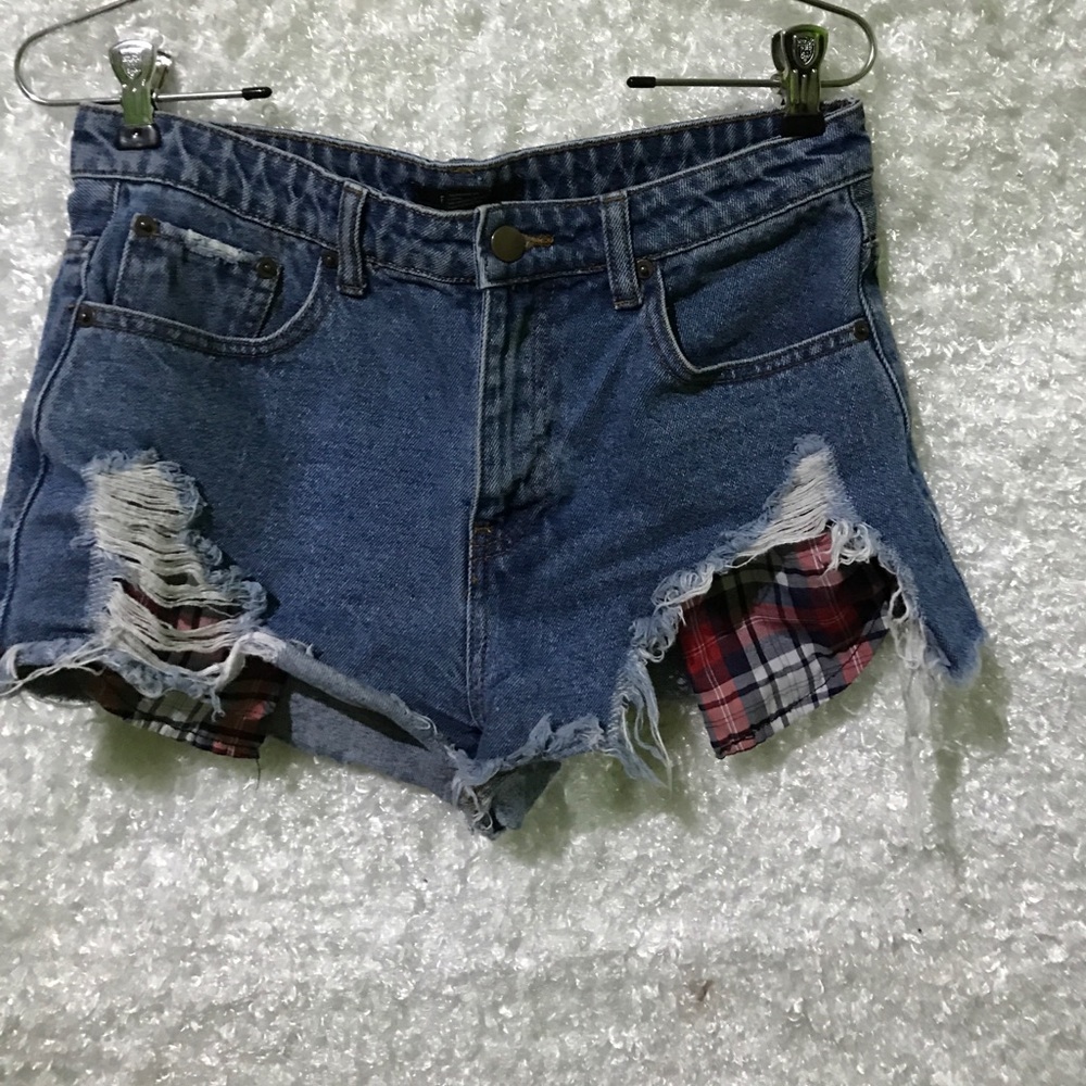 Distressed denim shorts