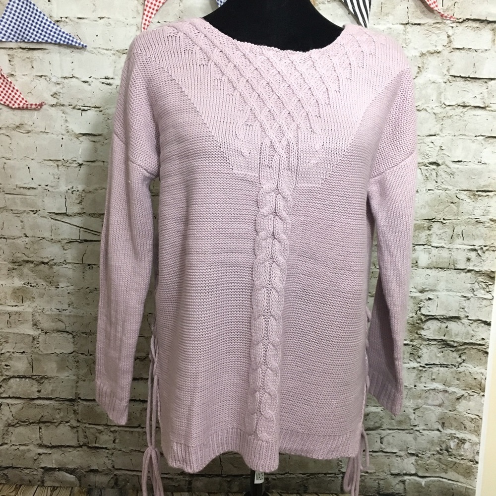 NWT Marled Drop Round Neck Pullover Laced Sweater - Picture 2 of 6