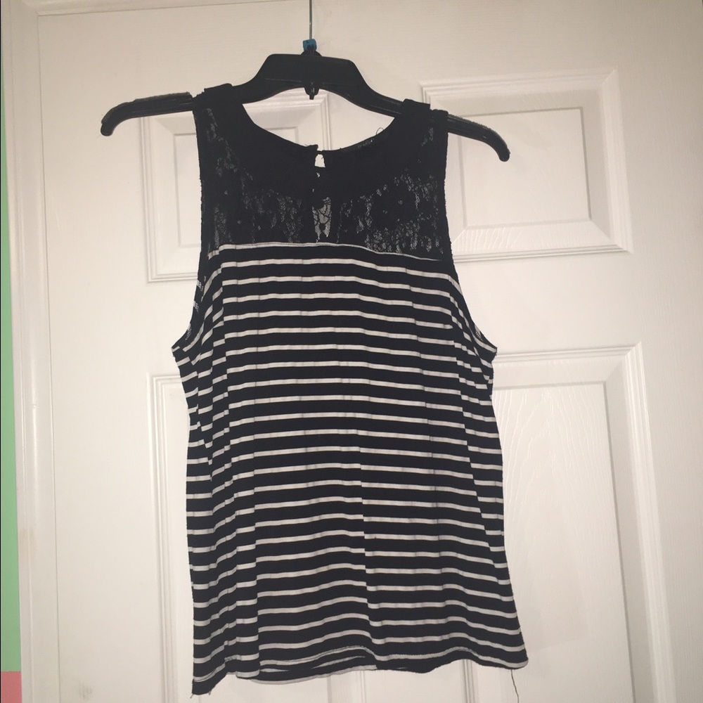 Black Lace Striped Tank Top