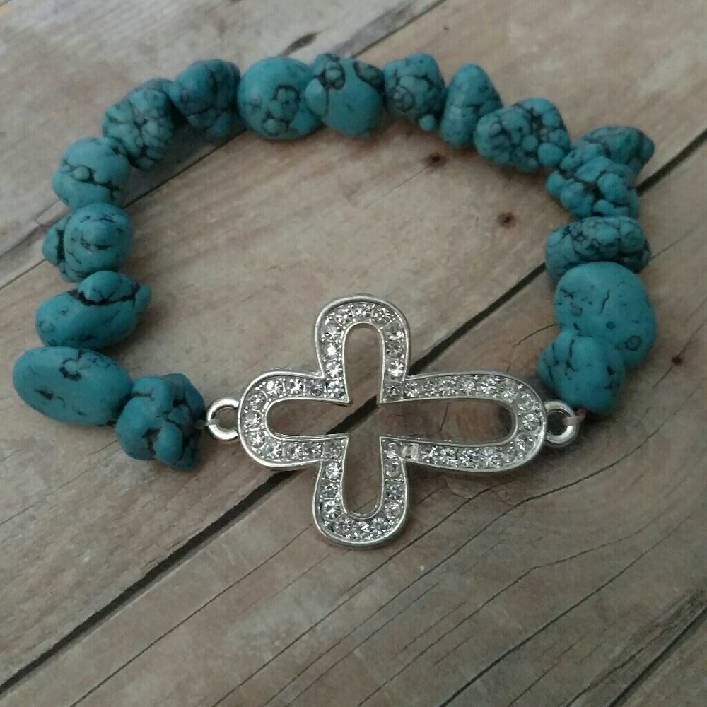 Rhinestone cross Bracelet with chunky nugget beads