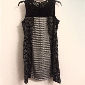Black and white patterned shift dress