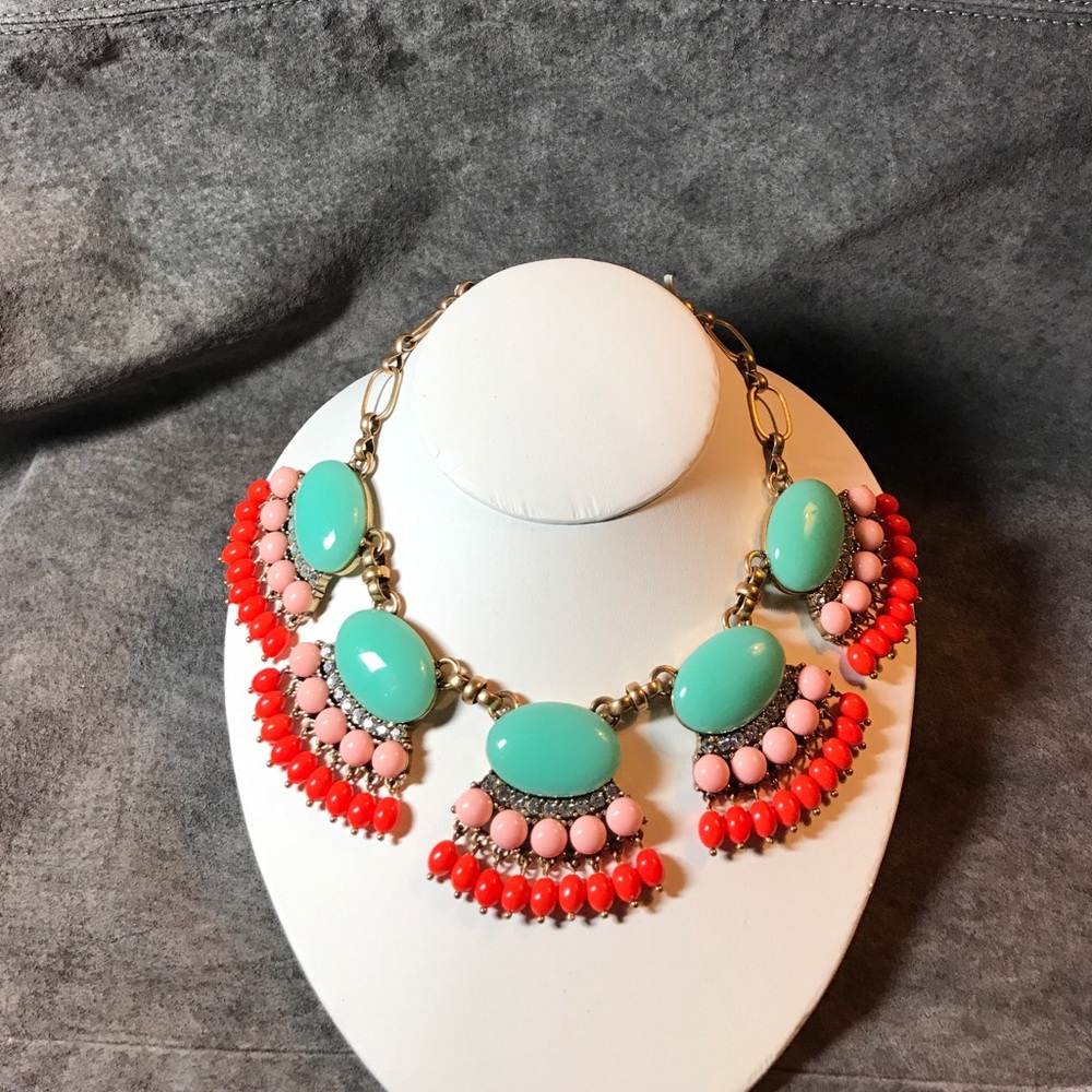 J.Crew Statement Necklace Orange Turquoise Green