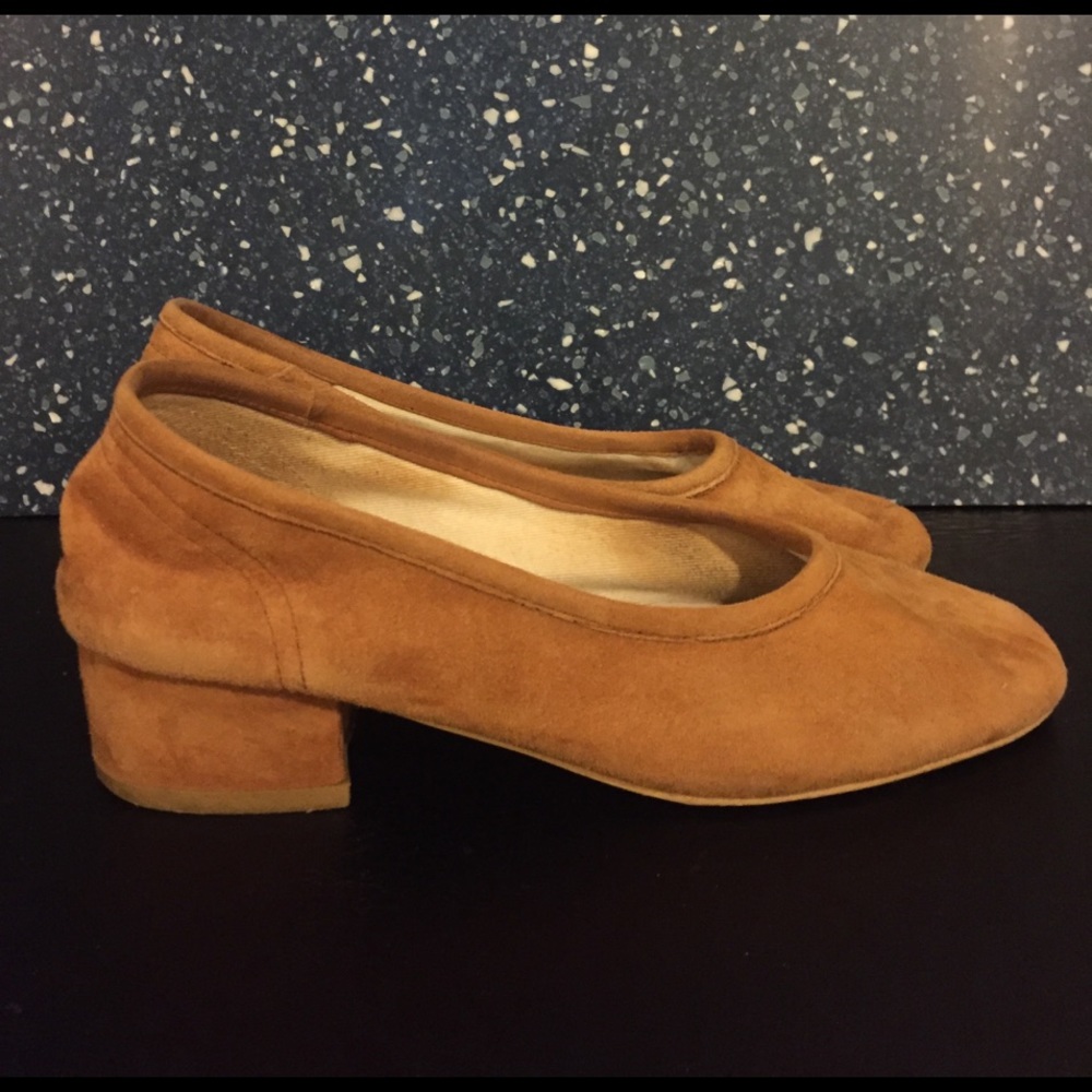 Faux suede low block heel shoes