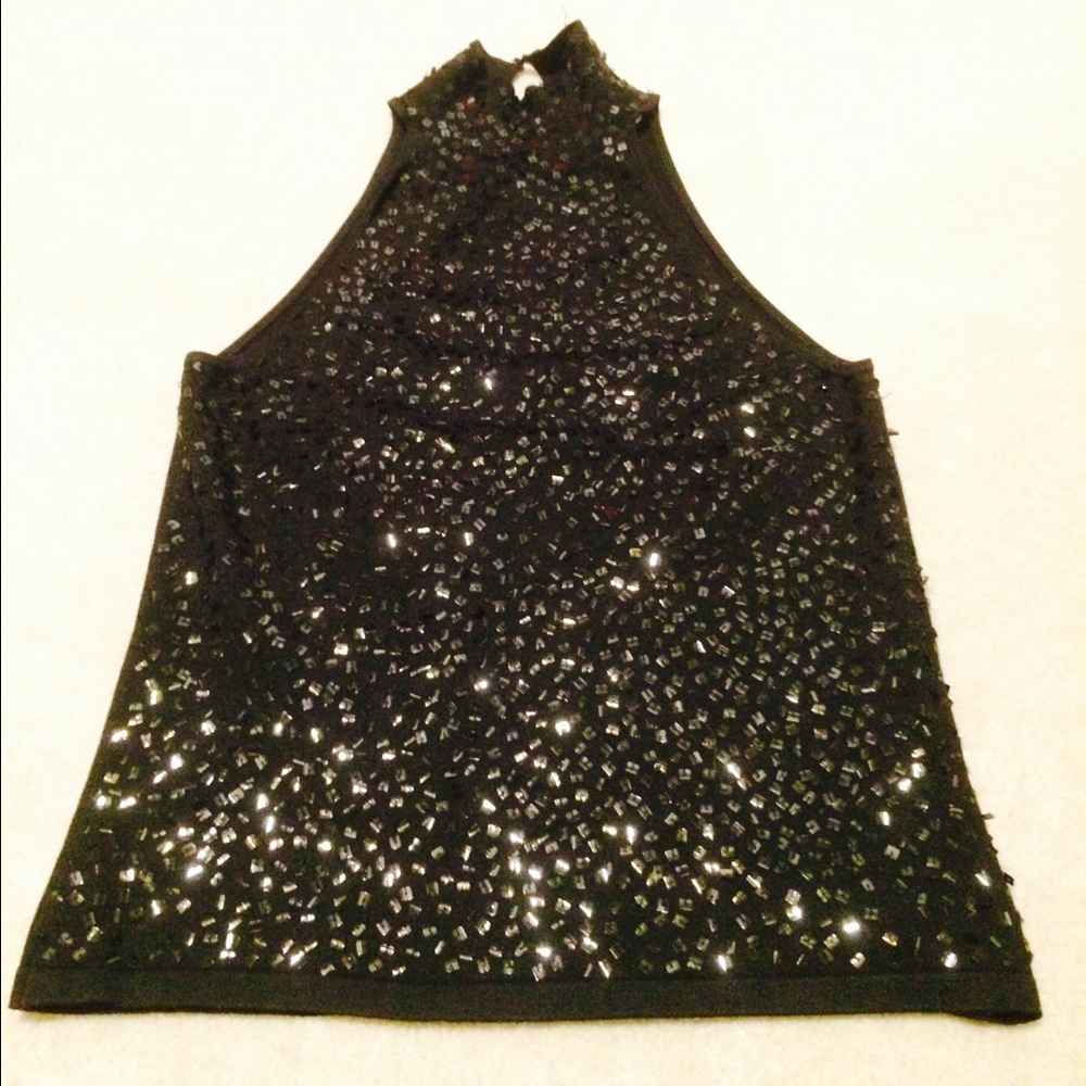 WHBM Black Sequined Top