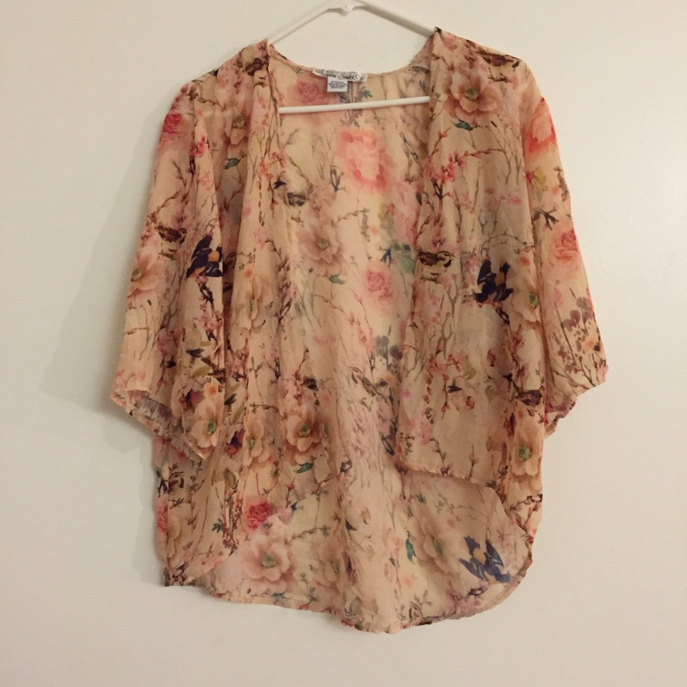 Cream / Peach Floral Semi Sheer Kimono