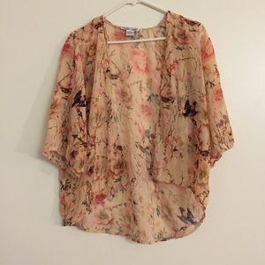 Cream / Peach Floral Semi Sheer Kimono