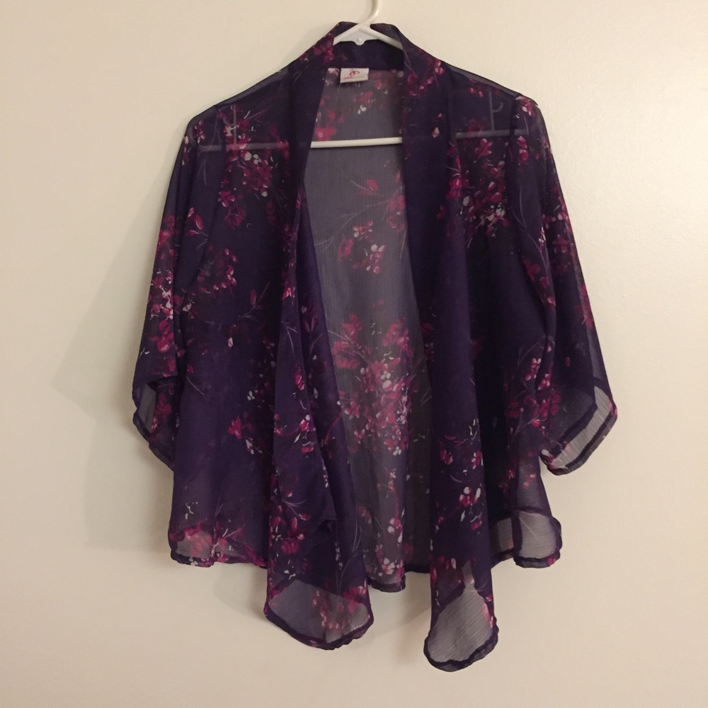 Pink and Purple Floral Print Sheer Kimono