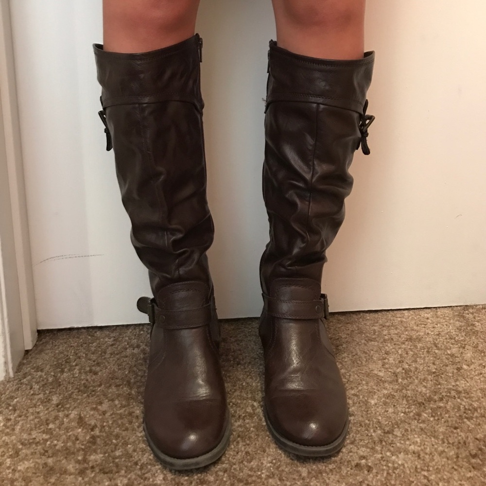 Brown leather tall boots