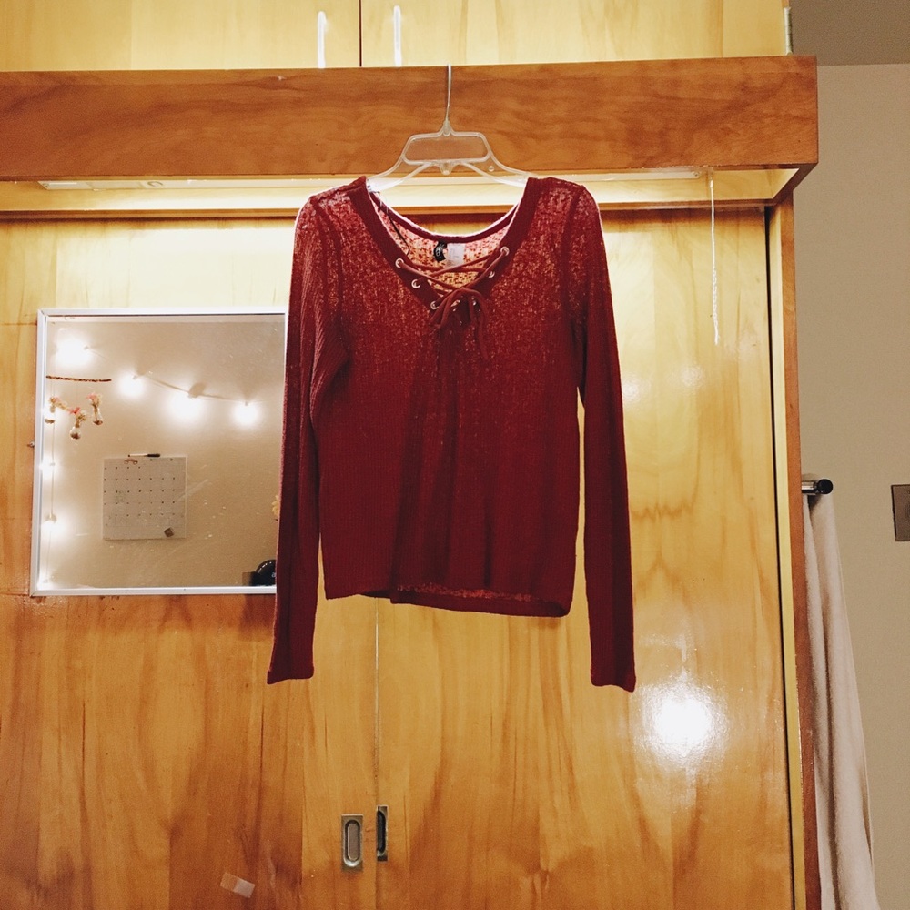 Rusty Red Tied Front Long Sleeve Top