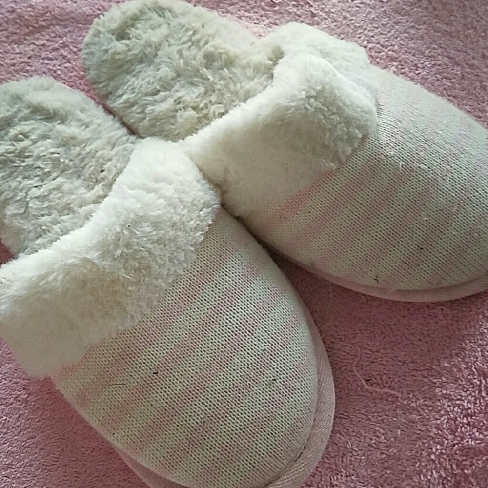 Pink and white VS slippers