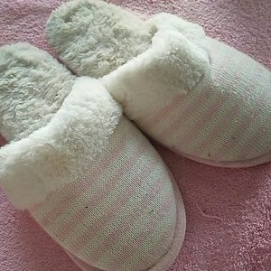Pink and white VS slippers
