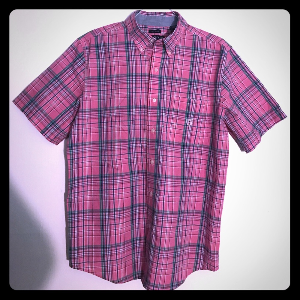 Chaps Pink Plaid Easy Care Short Sleeve Shirt