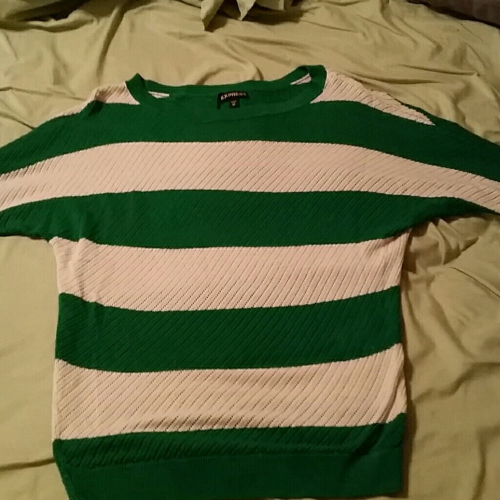Green and white striped express Dolman sweater