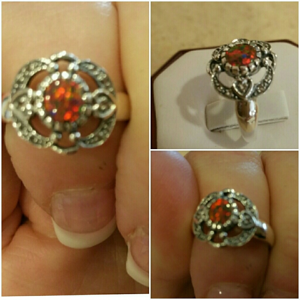 Genuine 2ct Australian Boulder Black Fire Opal Ring Size 6 - Picture 4 of 5