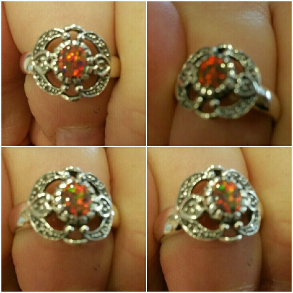 Genuine 2ct Australian Boulder Black Fire Opal Ring Size 6 - Picture 3 of 5