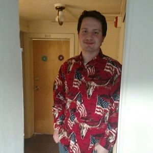 American Flag and Cattle Skull Long-Sleeve Shirt