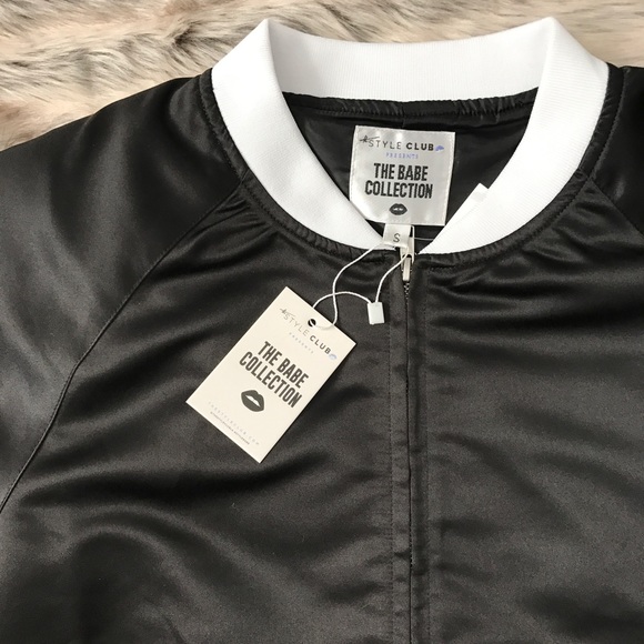 Black + White “Babe” Embroidered Bomber Jacket - Picture 4 of 6